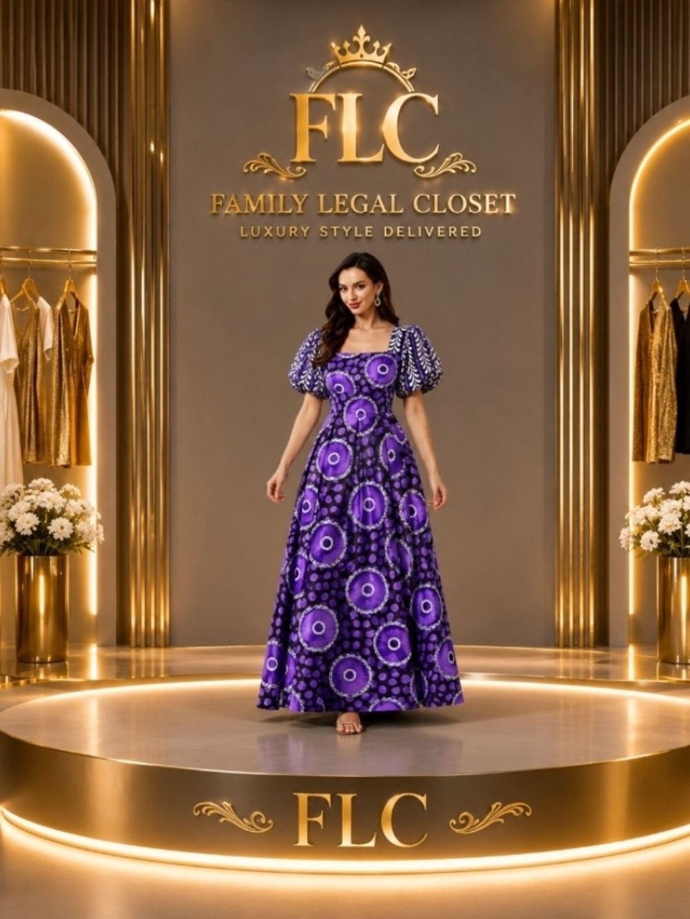 Purple Puff-Sleeve Maxi Dress